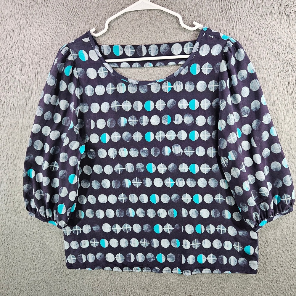 HD in Paris Anthropologie Silk Blouse Blue Dot Print Puff Sleeve Top Womens‎ M